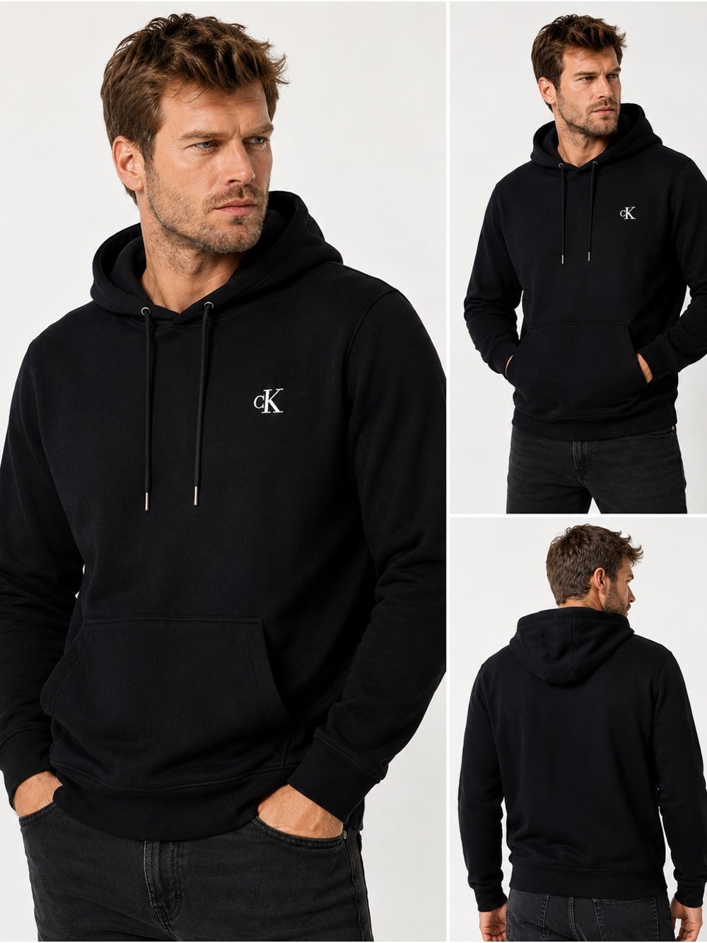 Calvin Klein Black Pullover Hoodie with cK Chest Logo